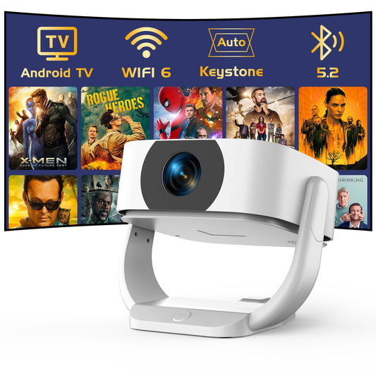 【Built-in Apps】Android Smart Projector with Electric Focus & Auto Keystone, Native 1080P Movie Projector with WiFi and Bluetooth, 270° Rotatable Portable Outdoor Projector for Phone/Laptop/HDMI/USB - CookCave