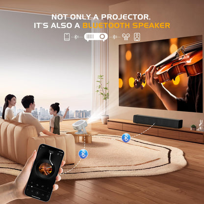 【Built-in Apps】Android Smart Projector with Electric Focus & Auto Keystone, Native 1080P Movie Projector with WiFi and Bluetooth, 270° Rotatable Portable Outdoor Projector for Phone/Laptop/HDMI/USB - CookCave