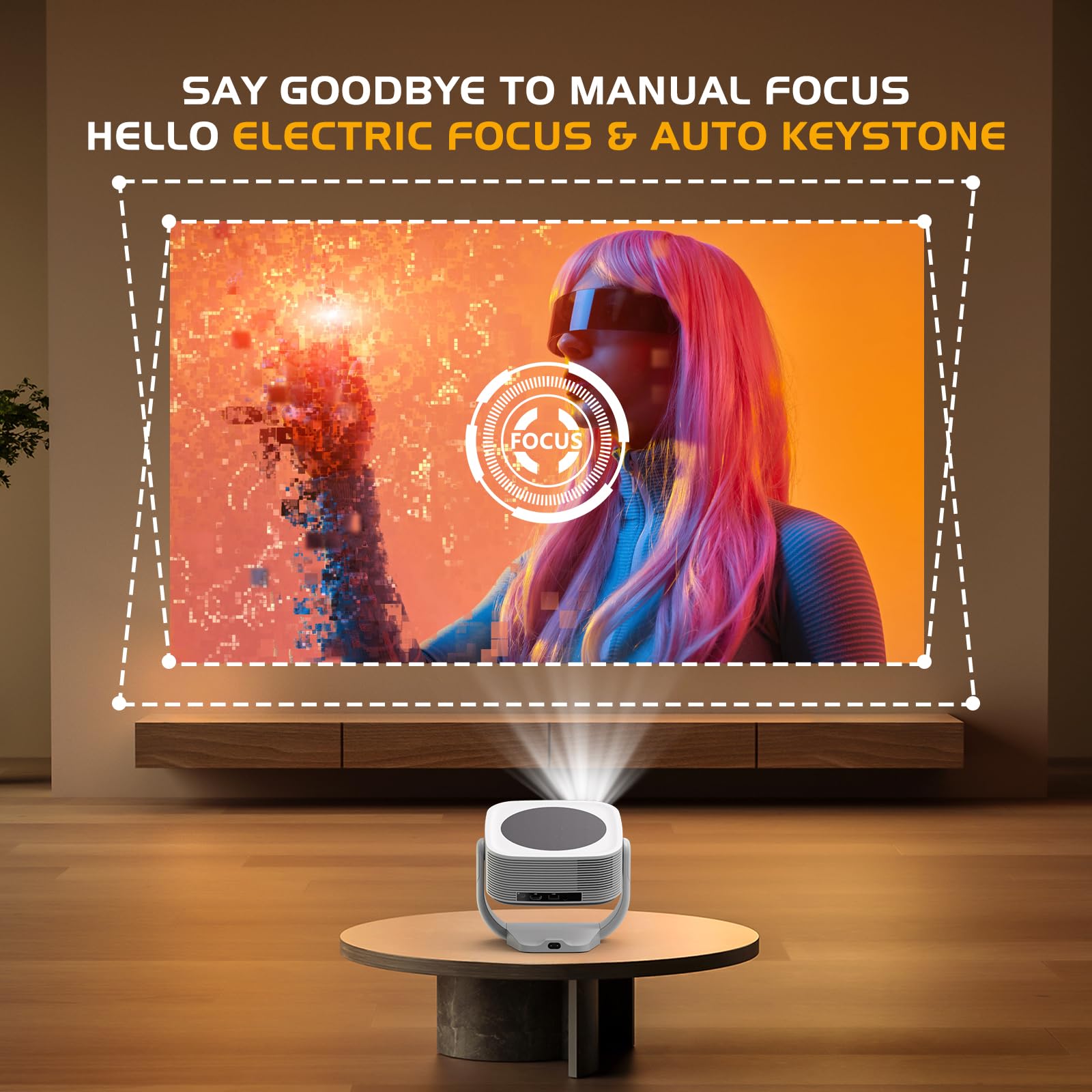 【Built-in Apps】Android Smart Projector with Electric Focus & Auto Keystone, Native 1080P Movie Projector with WiFi and Bluetooth, 270° Rotatable Portable Outdoor Projector for Phone/Laptop/HDMI/USB - CookCave