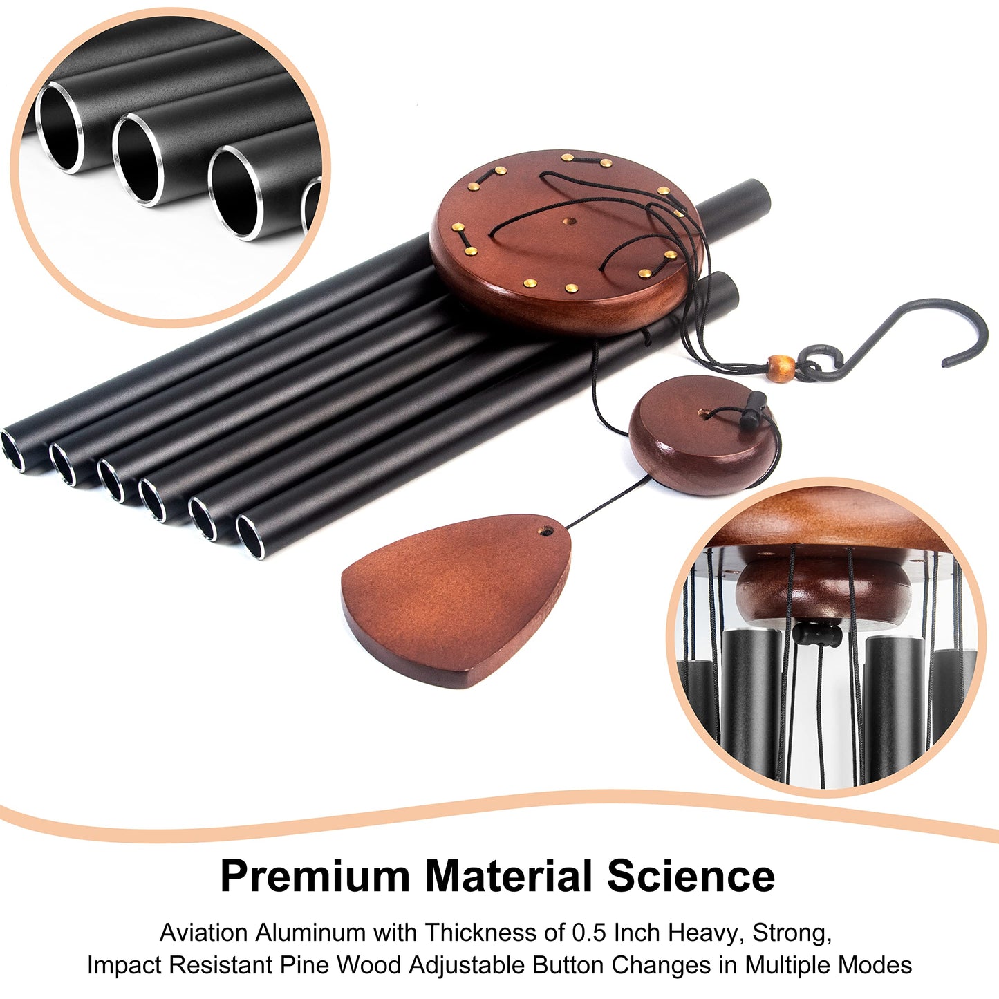 Bursvik Large Aluminium Wind Chimes 37" Inches to Create a Zen Atmosphere Suitable for Outdoor, Garden, Patio Decoration. Classic Black Wind Chimes with Wind Catcher Suitable as A Gift for Unisex - CookCave