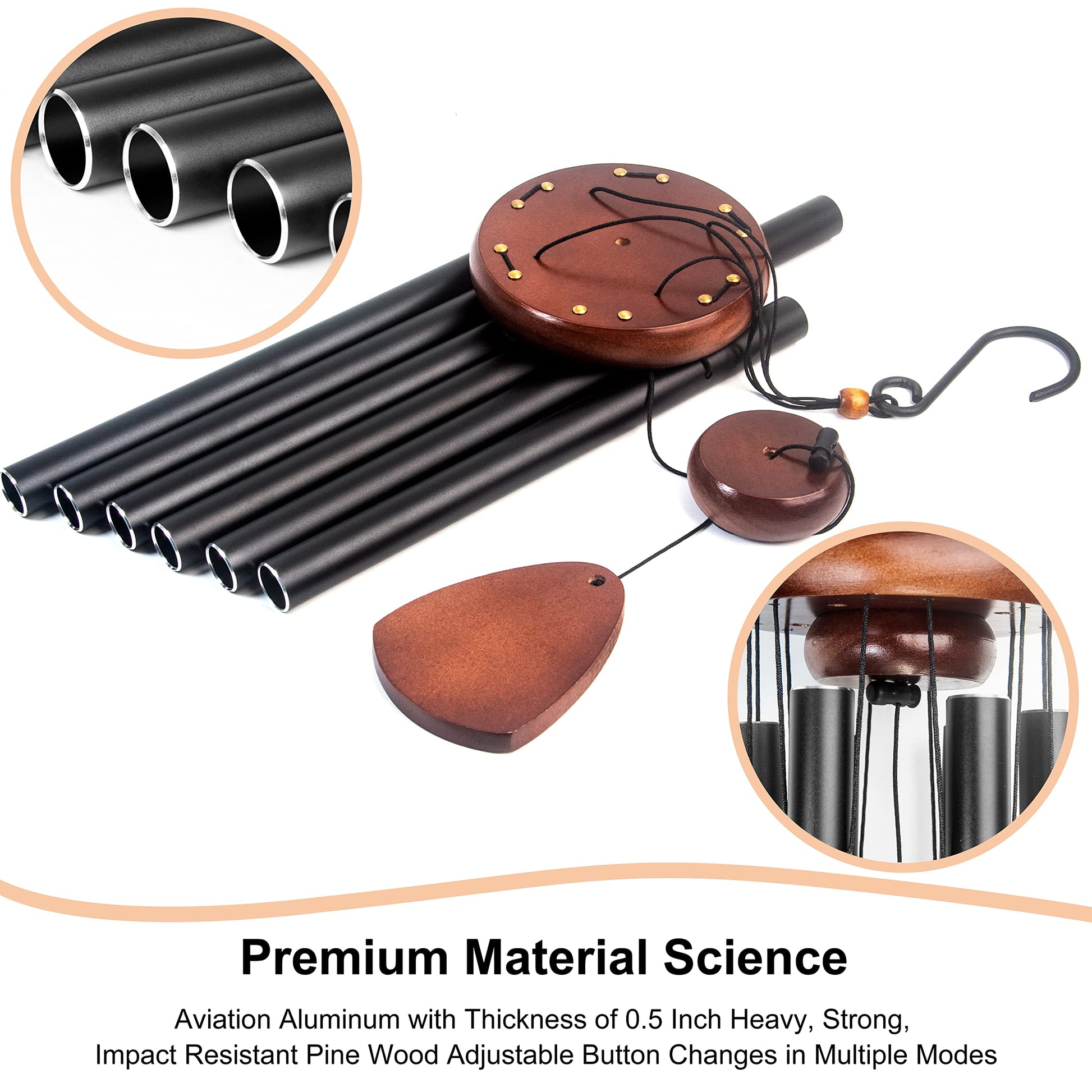 Bursvik Large Aluminium Wind Chimes 37" Inches to Create a Zen Atmosphere Suitable for Outdoor, Garden, Patio Decoration. Classic Black Wind Chimes with Wind Catcher Suitable as A Gift for Unisex - CookCave