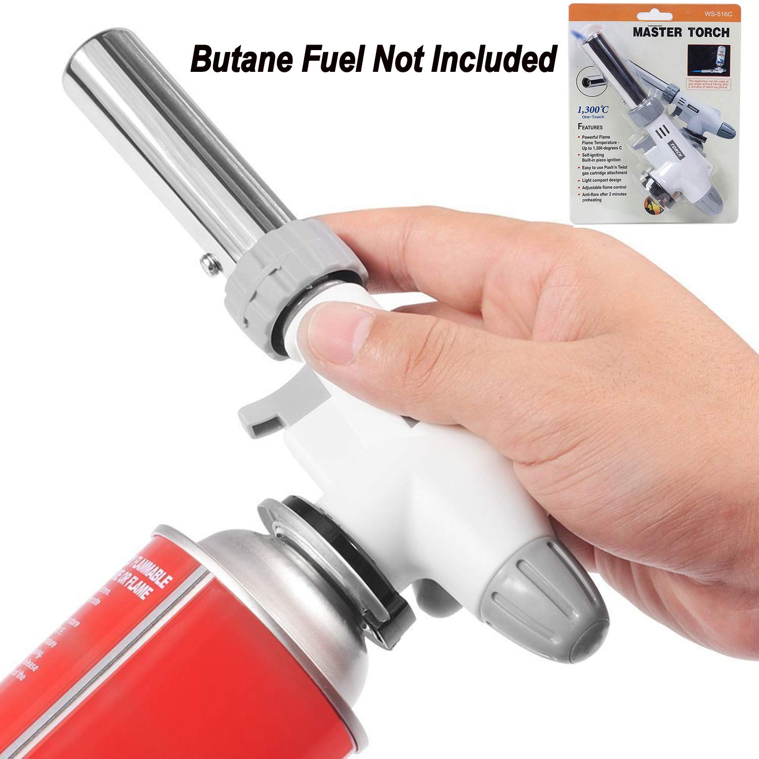 Butane Torch Kitchen Blow Lighter - Culinary Torches Chef Cooking Professional Adjustable Flame with Reverse Use for Creme, Brulee, BBQ, Baking, Jewelry by FunOwlet (Butane Fuel Not Included) - CookCave