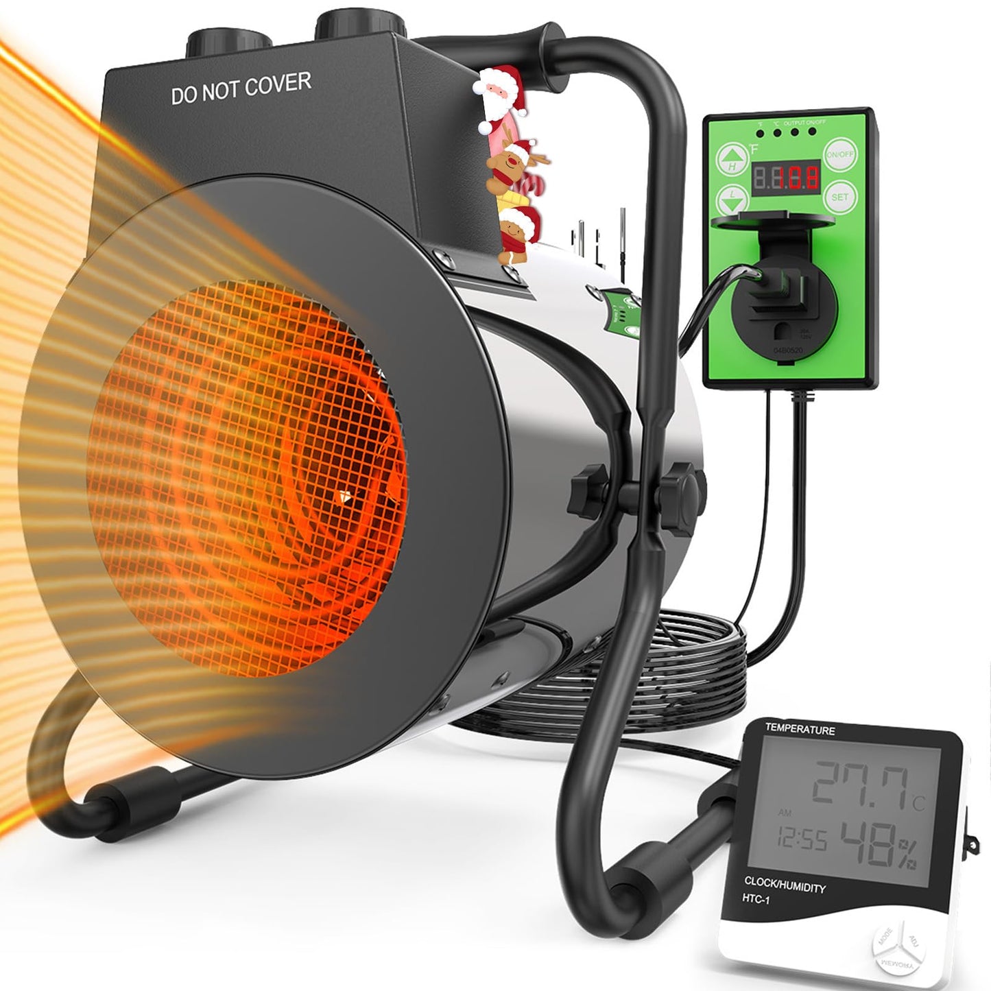 Buyplus Greenhouse Heater with Digital Thermostat, 1500W Outdoor Heaters for Patio, Electric Space Heater for Patio, Garage, Greenhouse, Flower House, Silver - CookCave