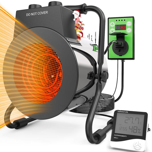 Buyplus Greenhouse Heater with Digital Thermostat, 1500W Outdoor Heaters for Patio, Electric Space Heater for Patio, Garage, Greenhouse, Flower House, Silver - CookCave