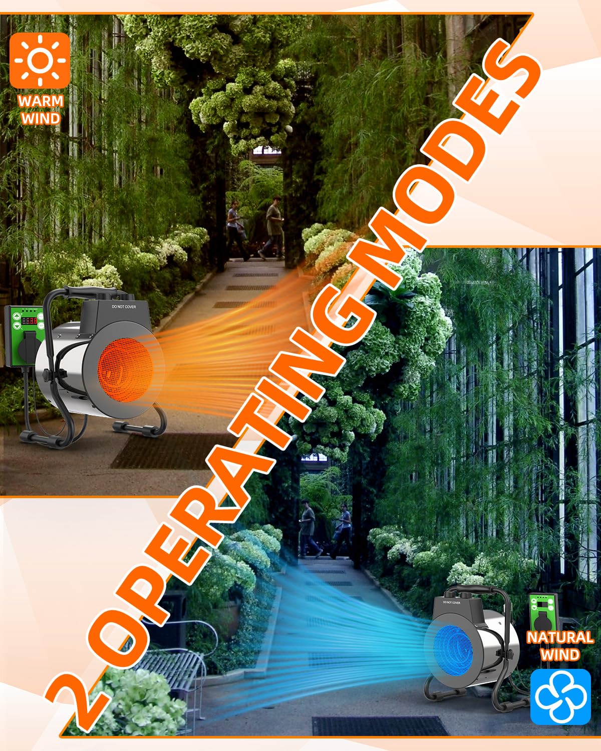 Buyplus Greenhouse Heater with Digital Thermostat, 1500W Outdoor Heaters for Patio, Overheat Protection & 3S Fast Heating, Space Heater for Garage, Greenhouse, Flower House, Silver - CookCave