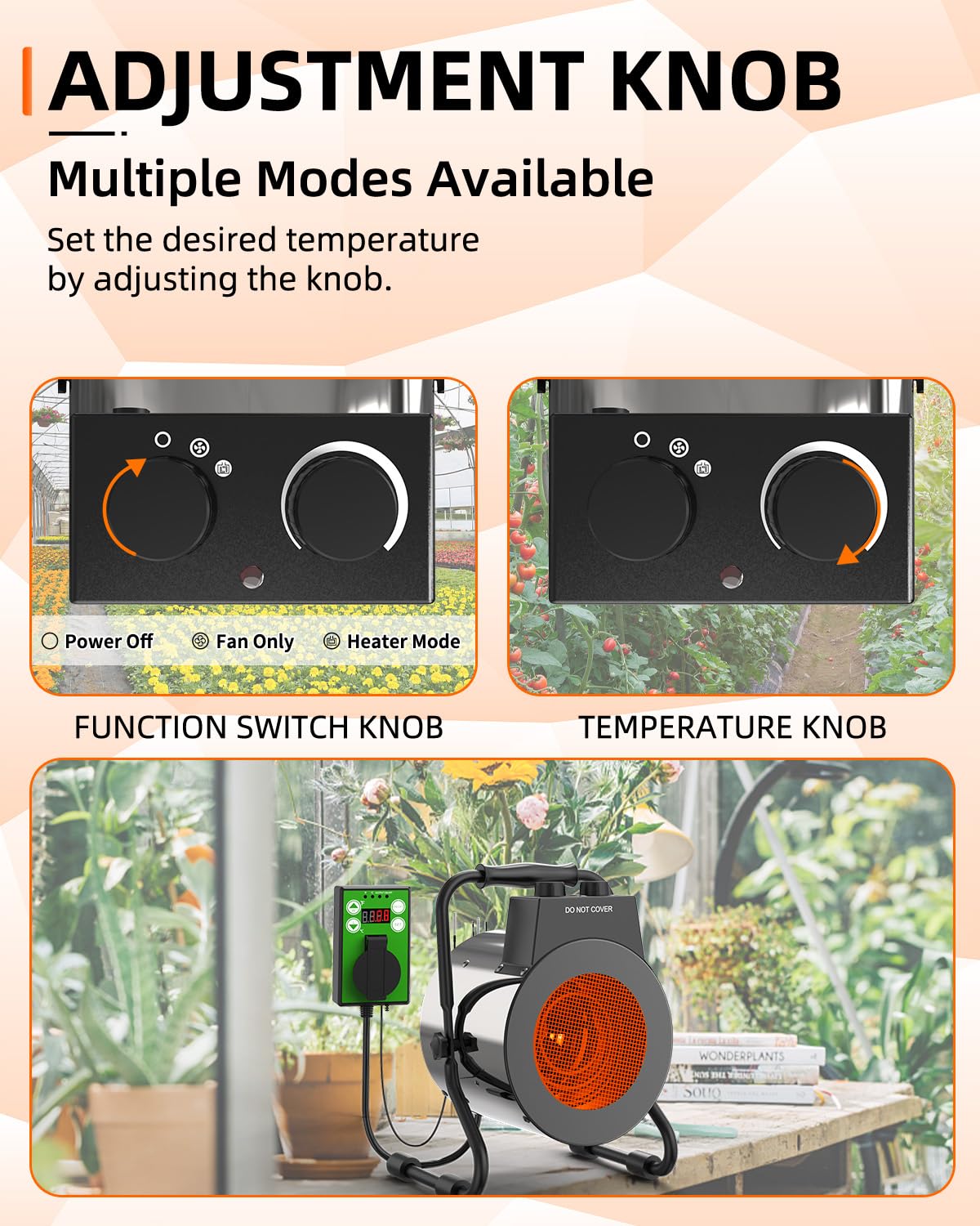 Buyplus Greenhouse Heater with Digital Thermostat, 1500W Outdoor Heaters for Patio, Overheat Protection & 3S Fast Heating, Space Heater for Garage, Greenhouse, Flower House, Silver - CookCave