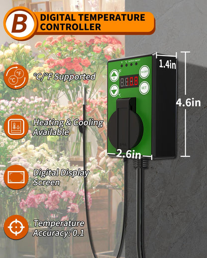 Buyplus Greenhouse Heater with Digital Thermostat, 1500W Outdoor Heaters for Patio, Overheat Protection & 3S Fast Heating, Space Heater for Garage, Greenhouse, Flower House, Silver - CookCave