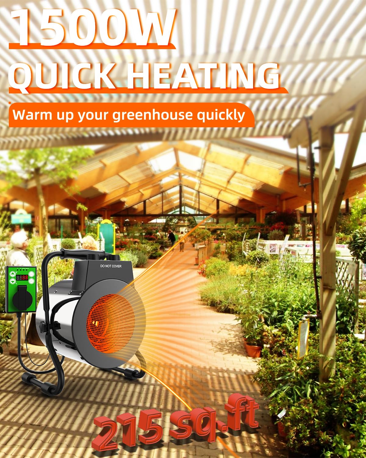 Buyplus Greenhouse Heater with Digital Thermostat, 1500W Outdoor Heaters for Patio, Overheat Protection & 3S Fast Heating, Space Heater for Garage, Greenhouse, Flower House, Silver - CookCave