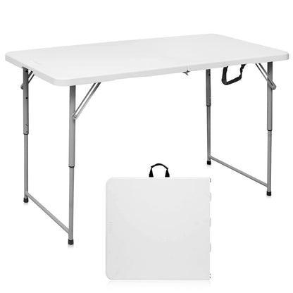 Byliable Folding Table 4 Foot Portable Heavy Duty Plastic Fold-in-Half Utility Table Small Indoor Outdoor Adjustable Height Folding with Carrying Handle, Camping and Party,White - CookCave