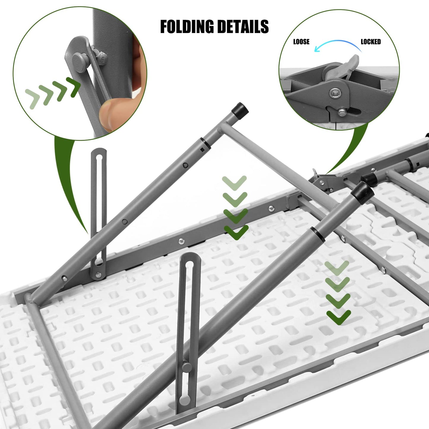 Byliable Folding Table 4 Foot Portable Heavy Duty Plastic Fold-in-Half Utility Table Small Indoor Outdoor Adjustable Height Folding with Carrying Handle, Camping and Party,White - CookCave
