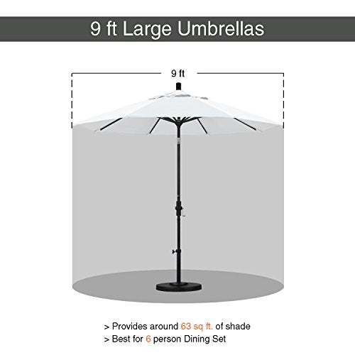 California Umbrella GSPT908302-F04 9' Round Aluminum Market, Crank Lift, Push Button Tilt, Black Pole, White Olefin Patio Umbrella, 9-Feet - CookCave