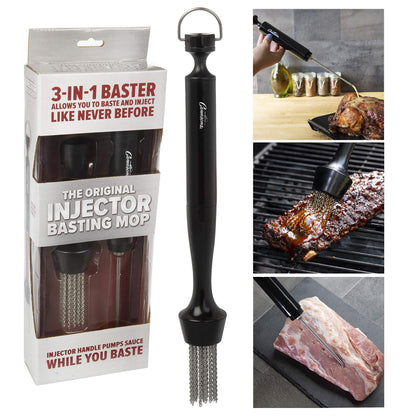 Camerons 3-in-1 Barbecue Injector Basting Mop - Baster Set Includes BBQ Chain Basting Brush & Meat Syringe to Baste, Marinate & Inject Food w Flavor - Indoor Outdoor Use- Grilling Gift for Fathers Day - CookCave