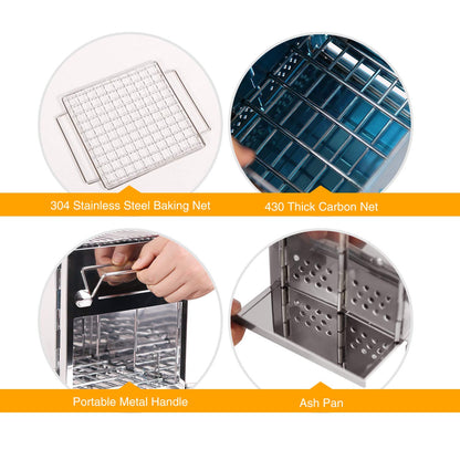 CAMPMAX Portable Folding Camping Wood Stove for Outdoor Cooking, Lightweight Stainless Steel Wood Burning Camp Stove with Grill for Backpacking BBQ Picnic, Small - CookCave