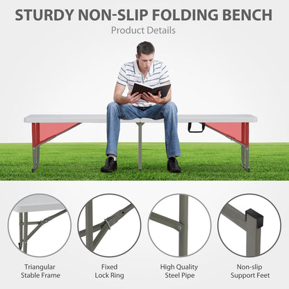 Candockway 6ft Plastic Folding Bench with Carrying Handle & Lock, Portable Outdoor Bench in Garden Picnic Camping Dining Party Seat, Waterproof Bench for Soccer Activities, Firm and Durable（2 Pack A） - CookCave