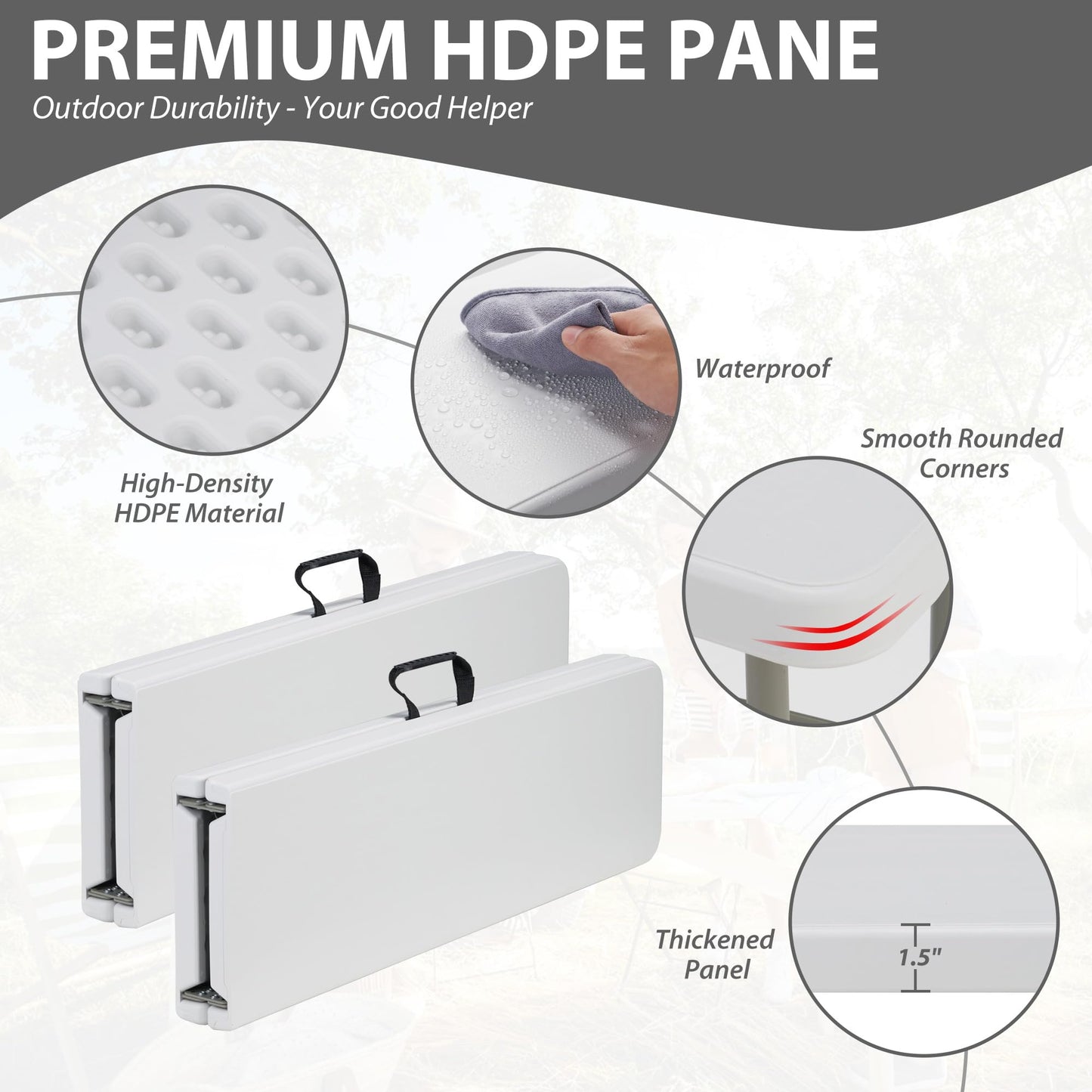 Candockway 6ft Plastic Folding Bench with Carrying Handle & Lock, Portable Outdoor Bench in Garden Picnic Camping Dining Party Seat, Waterproof Bench for Soccer Activities, Firm and Durable（2 Pack A） - CookCave