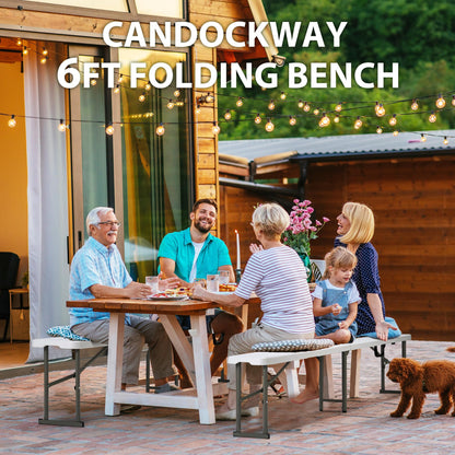 Candockway 6ft Plastic Folding Bench with Carrying Handle & Lock, Portable Outdoor Bench in Garden Picnic Camping Dining Party Seat, Waterproof Bench for Soccer Activities, Firm and Durable（2 Pack A） - CookCave