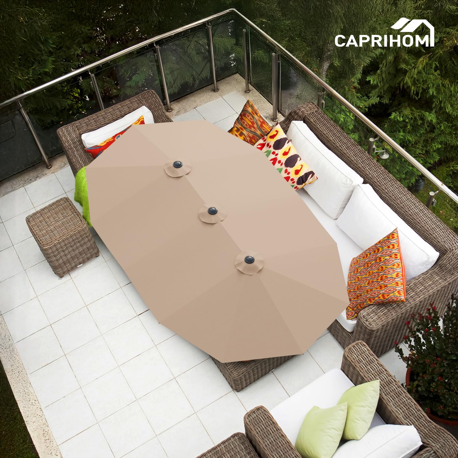 Caprihom 15ft Patio Umbrella with Base Included, Double Sided Outdoor Large Rectangular Patio Umbrella with Crank Handle, for Lawn Garden, Khaki - CookCave