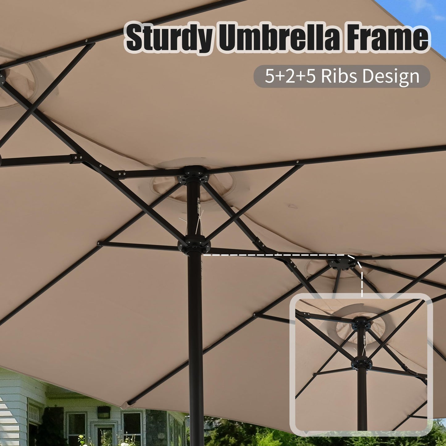 Caprihom 15ft Patio Umbrella with Base Included, Double Sided Outdoor Large Rectangular Patio Umbrella with Crank Handle, for Lawn Garden, Khaki - CookCave