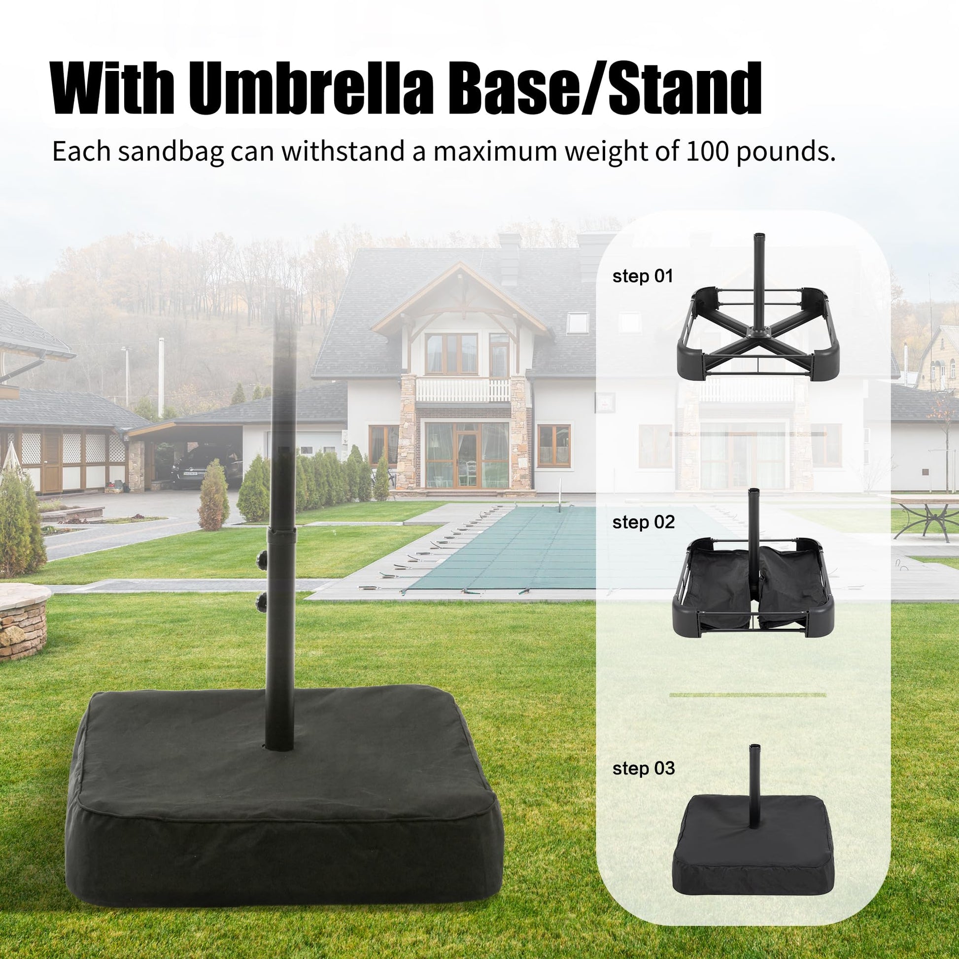 Caprihom 15ft Patio Umbrella with Base Included, Double Sided Outdoor Large Rectangular Patio Umbrella with Crank Handle, for Lawn Garden, Khaki - CookCave