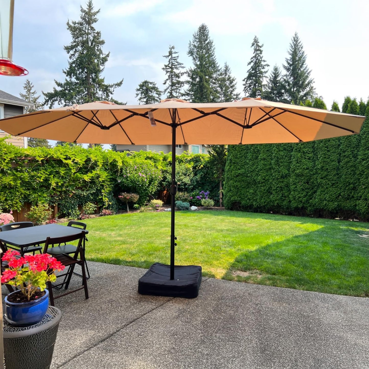 Caprihom 15ft Patio Umbrella with Base Included, Double Sided Outdoor Large Rectangular Patio Umbrella with Crank Handle, for Lawn Garden, Khaki - CookCave