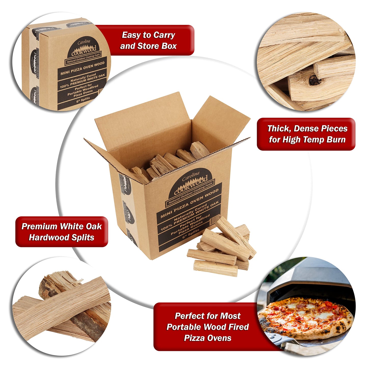 Carolina Cookwood Mini Pizza Oven Wood 6 Inch Firewood Pizza Logs Naturally Cured White Oak Hardwood for Portable Wood Pizza Ovens 790 Cubic Inches, Approximately 12-14lbs - CookCave