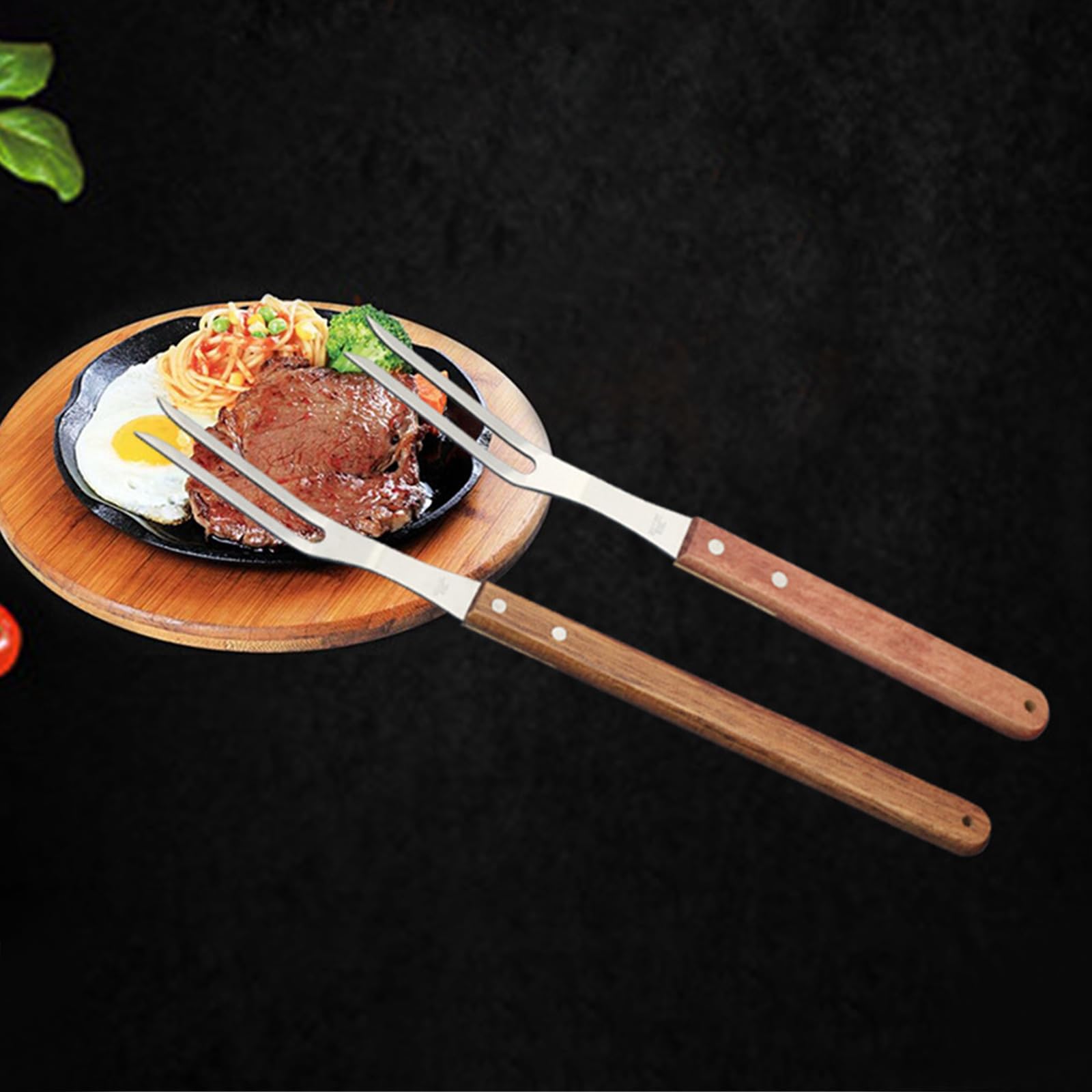 Carving Fork, Meat Fork (2 Pack), 13 Inch Cooking Forks with Wooden Handle, Heavy Duty Stainless Steel BBQ Fork, Long Metal Chef Kitchen Forks for Barbecue, Serving, Cooking, Grilling, Roasting - CookCave