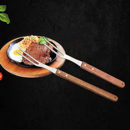 Carving Fork, Meat Fork (2 Pack), 13 Inch Cooking Forks with Wooden Handle, Heavy Duty Stainless Steel BBQ Fork, Long Metal Chef Kitchen Forks for Barbecue, Serving, Cooking, Grilling, Roasting - CookCave