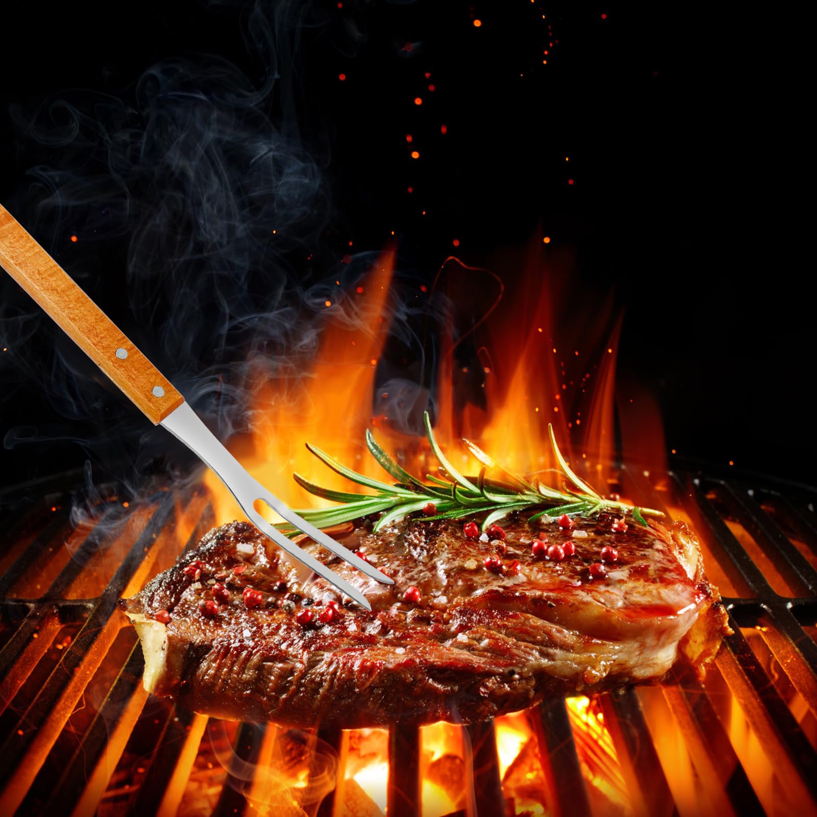 Carving Fork, Meat Fork (2 Pack), 13 Inch Cooking Forks with Wooden Handle, Heavy Duty Stainless Steel BBQ Fork, Long Metal Chef Kitchen Forks for Barbecue, Serving, Cooking, Grilling, Roasting - CookCave