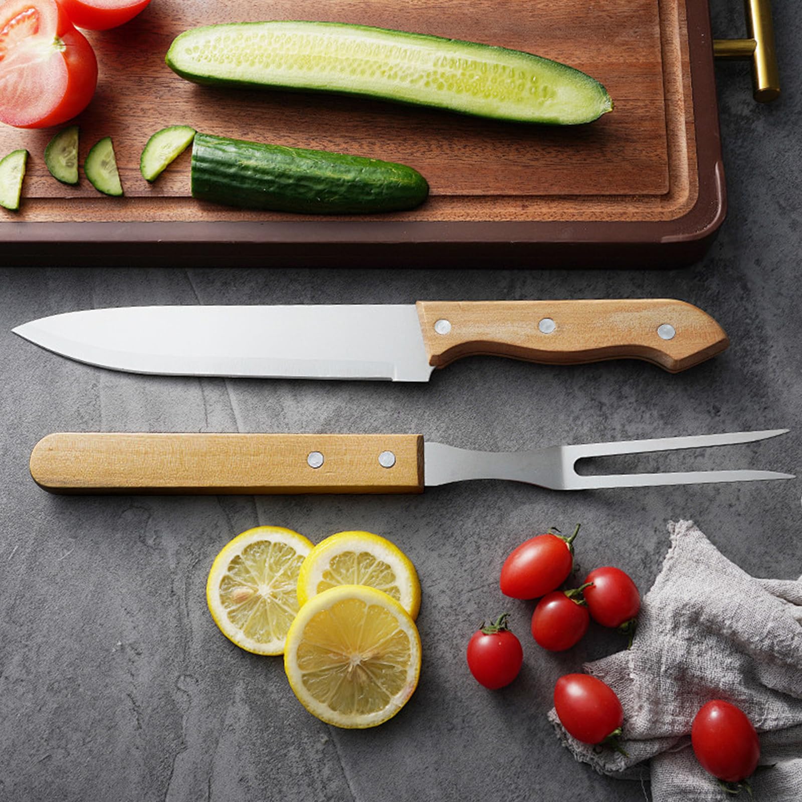 Carving Fork, Meat Fork (2 Pack), 13 Inch Cooking Forks with Wooden Handle, Heavy Duty Stainless Steel BBQ Fork, Long Metal Chef Kitchen Forks for Barbecue, Serving, Cooking, Grilling, Roasting - CookCave