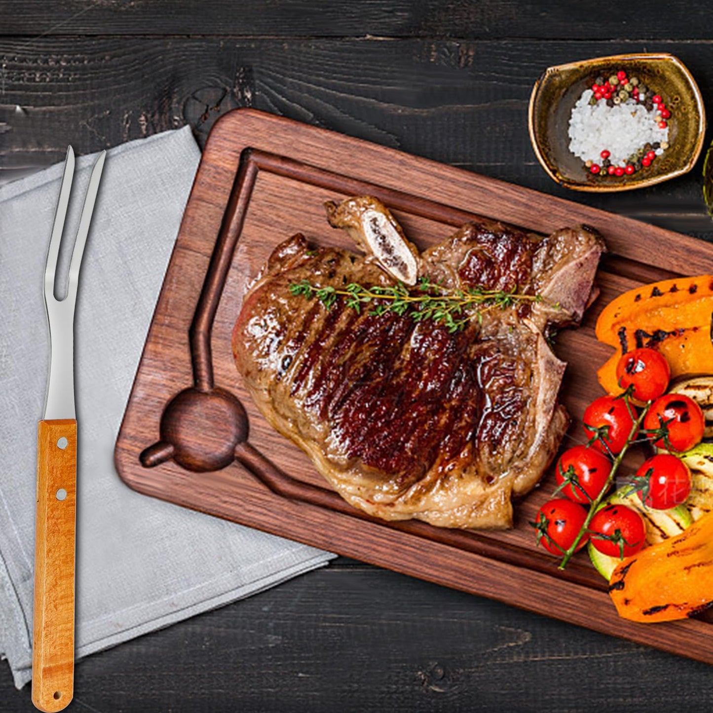 Carving Fork, Meat Fork (2 Pack), 13 Inch Cooking Forks with Wooden Handle, Heavy Duty Stainless Steel BBQ Fork, Long Metal Chef Kitchen Forks for Barbecue, Serving, Cooking, Grilling, Roasting - CookCave