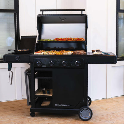 Char-Broil® Pro Series™ with Amplifire™ Infrared Technology 4-Burner Propane Gas Grill Cabinet with Side Burner, Black - 463281024 - CookCave