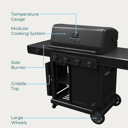 Char-Broil® Pro Series™ with Amplifire™ Infrared Technology 4-Burner Propane Gas Grill Cabinet with Side Burner, Black - 463281024 - CookCave