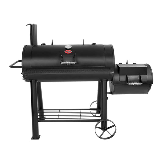 Char-Griller® Competition Pro® Barrel Grill and Offset Smoker, Includes Side Fire Box for Texas-Style Offset Smoking, Metal Cooking Grates, 1,010 Cooking Square Inches in Black, Model 2823 in Black - CookCave