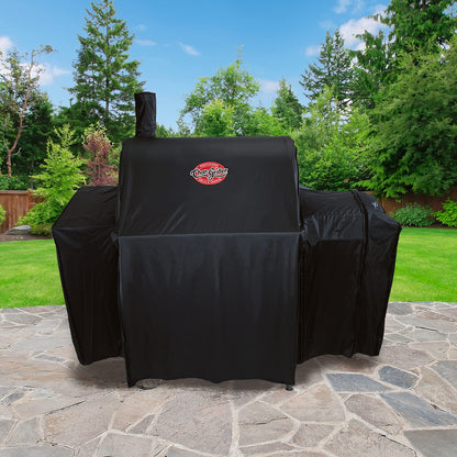 Char-Griller® Durable Polyester Grill and Smoker Cover with Waterproof Material, PVC Lining, and Extendable Design in Black, 46"L x 23"W x 48.5"H, Model 5555 - CookCave