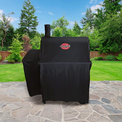 Char-Griller® Durable Polyester Grill and Smoker Cover with Waterproof Material, PVC Lining, and Extendable Design in Black, 46"L x 23"W x 48.5"H, Model 5555 - CookCave