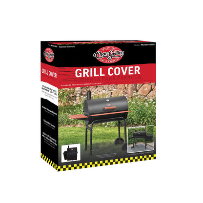 Char-Griller® Durable Polyester Grill and Smoker Cover with Waterproof Material, PVC Lining, and Extendable Design in Black, 46"L x 23"W x 48.5"H, Model 5555 - CookCave