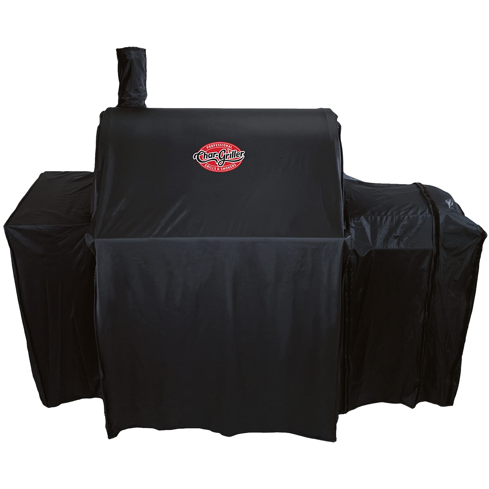 Char-Griller® Durable Polyester Grill and Smoker Cover with Waterproof Material, PVC Lining, and Extendable Design in Black, 46"L x 23"W x 48.5"H, Model 5555 - CookCave