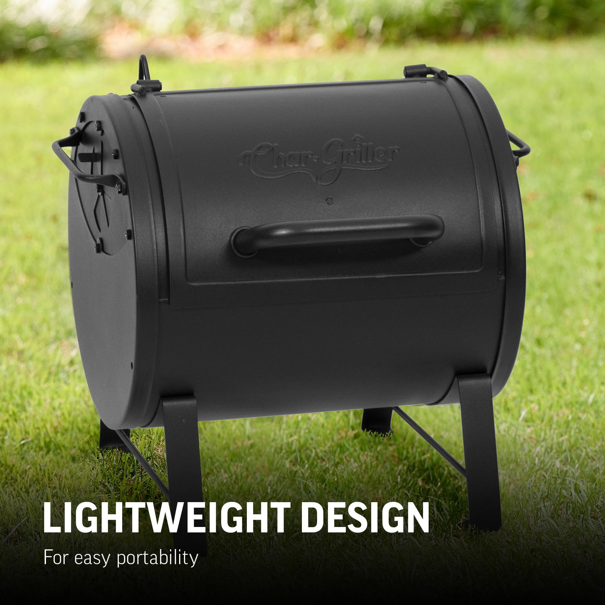 Char-Griller® Portable Charcoal Grill and Side Fire Box Attachment for Texas-Style Offset Smoking Methods with 250 Cooking Square Inches in Black, Model E82424 - CookCave