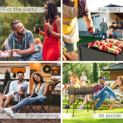 Charcoal Grill for 8 Skewers Portable Barbecue 16.9"×11.8"×16.9" Kabob Camp Grills - Foldable Metal Mangal - Kebab Shish BBQ for EDC Picnic Outdoor Cooking Camping Hiking - CookCave