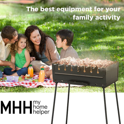 Charcoal Grill for 8 Skewers Portable Barbecue 16.9"×11.8"×16.9" Kabob Camp Grills - Foldable Metal Mangal - Kebab Shish BBQ for EDC Picnic Outdoor Cooking Camping Hiking - CookCave