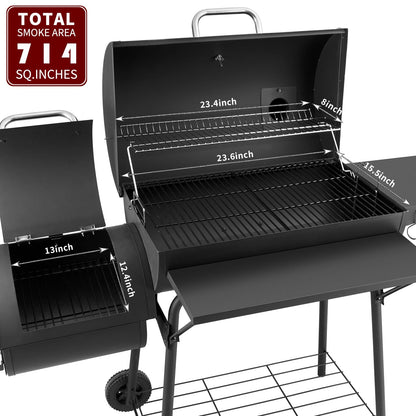 Charcoal Grill with Offset Smoker,BBQ Grills with Side Table,Outdoor Cooking with 714 Square Inches,Backyard Camping Picnics, Patio and Parties, Black by DNKMOR - CookCave
