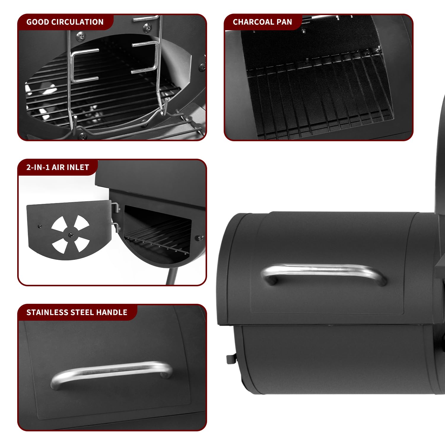 Charcoal Grill with Offset Smoker,BBQ Grills with Side Table,Outdoor Cooking with 714 Square Inches,Backyard Camping Picnics, Patio and Parties, Black by DNKMOR - CookCave