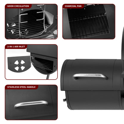 Charcoal Grill with Offset Smoker,BBQ Grills with Side Table,Outdoor Cooking with 714 Square Inches,Backyard Camping Picnics, Patio and Parties, Black by DNKMOR - CookCave