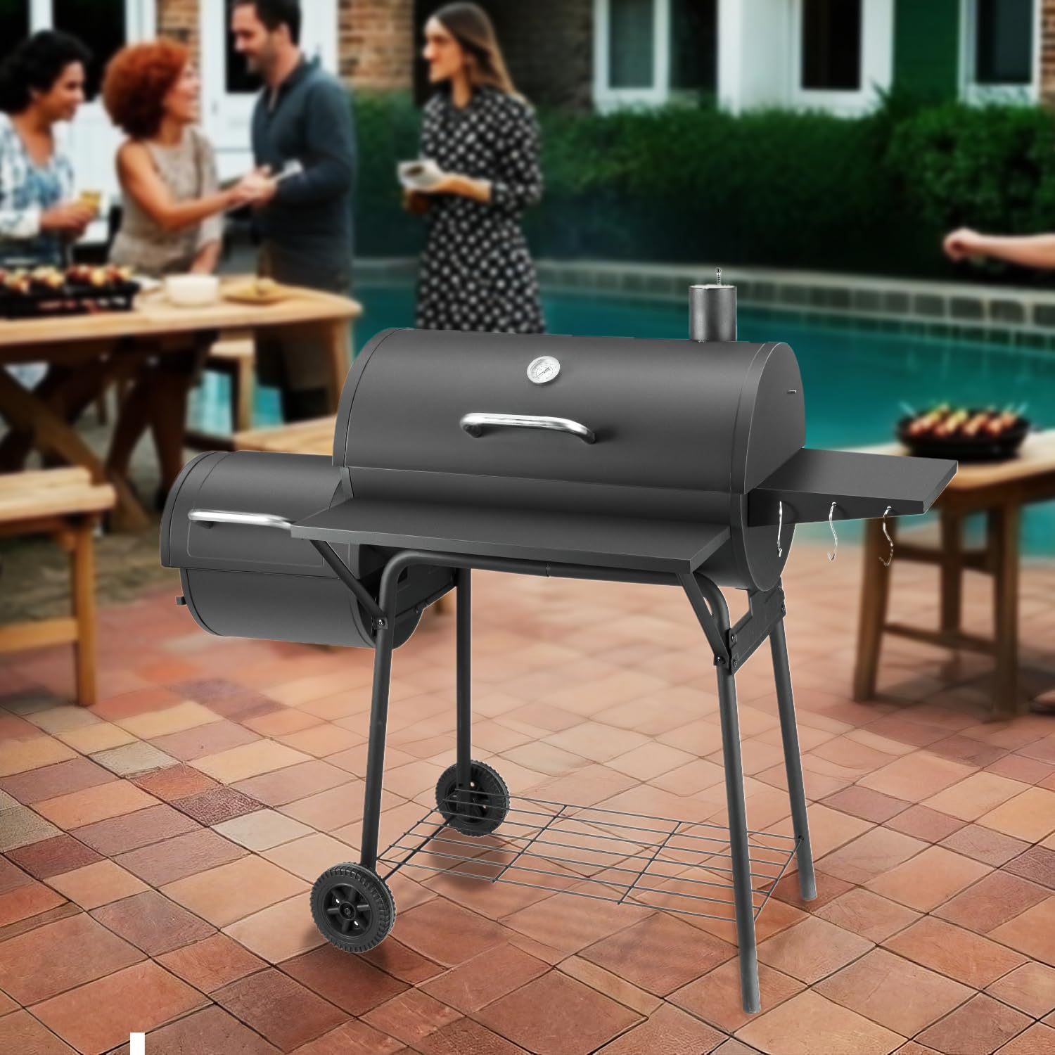 Charcoal Grill with Offset Smoker,BBQ Grills with Side Table,Outdoor Cooking with 714 Square Inches,Backyard Camping Picnics, Patio and Parties, Black by DNKMOR - CookCave