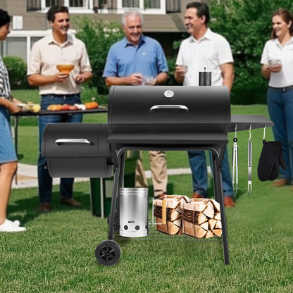 Charcoal Grill with Offset Smoker,BBQ Grills with Side Table,Outdoor Cooking with 714 Square Inches,Backyard Camping Picnics, Patio and Parties, Black by DNKMOR - CookCave