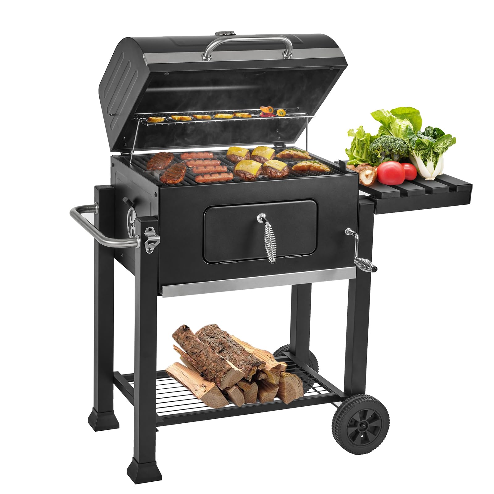 Charcoal Grills, Large Outdoor BBQ Grill Offset Smoker with Side Table Heavy Duty Outside Barbecue Grills Cooking Backyard Patio,Cast Iron Grate - CookCave