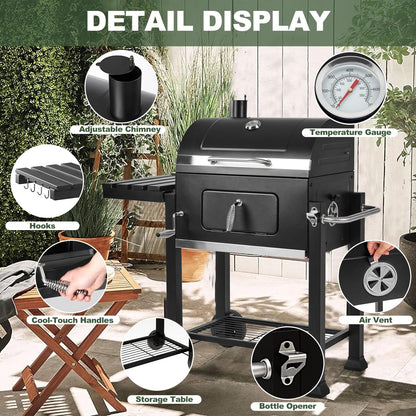 Charcoal Grills, Large Outdoor BBQ Grill Offset Smoker with Side Table Heavy Duty Outside Barbecue Grills Cooking Backyard Patio,Cast Iron Grate - CookCave