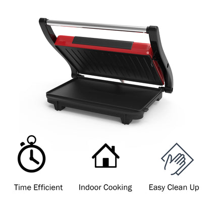 Chef Buddy Gourmet (Red) Panini Press – Sandwich Maker with Nonstick Plates – Indoor Countertop Cooking Burgers, Steak, Grilled Cheese, 9.5" x 10.5" x 3 - CookCave