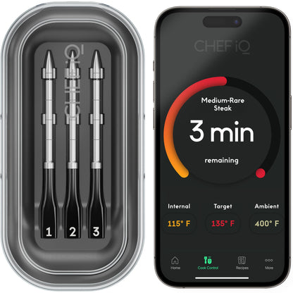 CHEF iQ Sense Smart Wireless Meat Thermometer with 3 Ultra-Thin Probes, Unlimited Range Bluetooth Meat Thermometer, Digital Food Thermometer for Remote Monitoring of BBQ Grill, Oven - CookCave