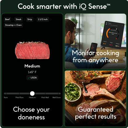 CHEF iQ Sense Smart Wireless Meat Thermometer with 3 Ultra-Thin Probes, Unlimited Range Bluetooth Meat Thermometer, Digital Food Thermometer for Remote Monitoring of BBQ Grill, Oven - CookCave